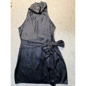 Amanda Uprichard Halter Dress Women XL Black 100% Silk Cowl Neck Side Tie Bow